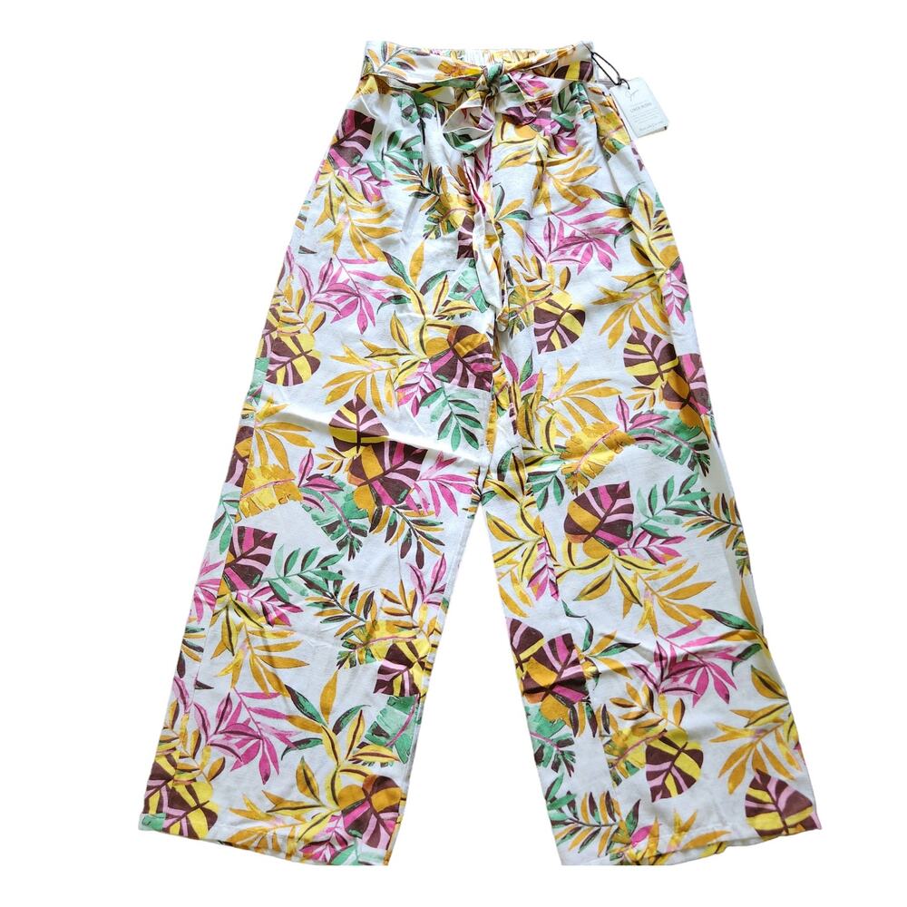 Japna Linen blend pants tropical palm print size S NWT
